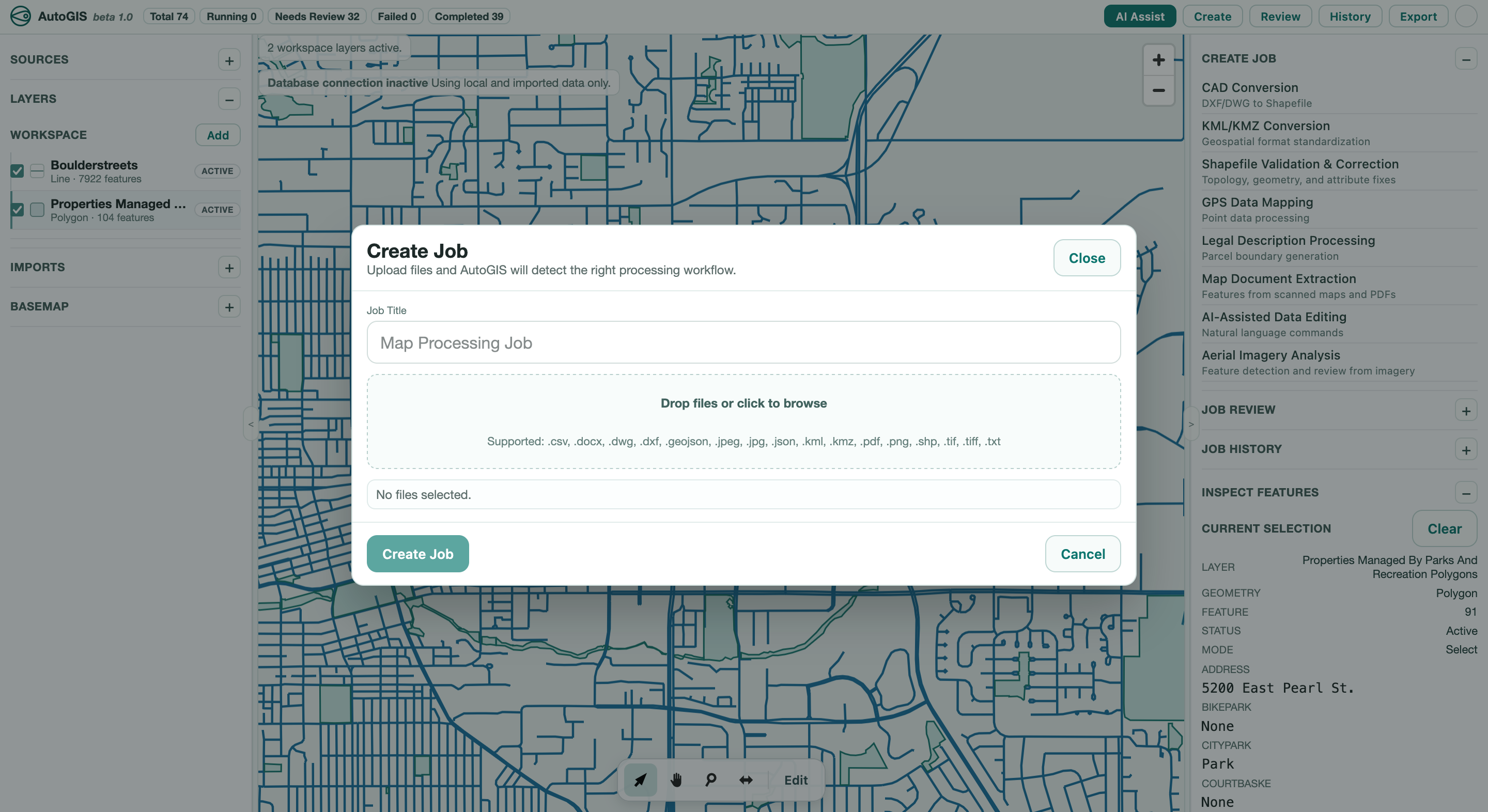 AutoGIS platform history workflow map view