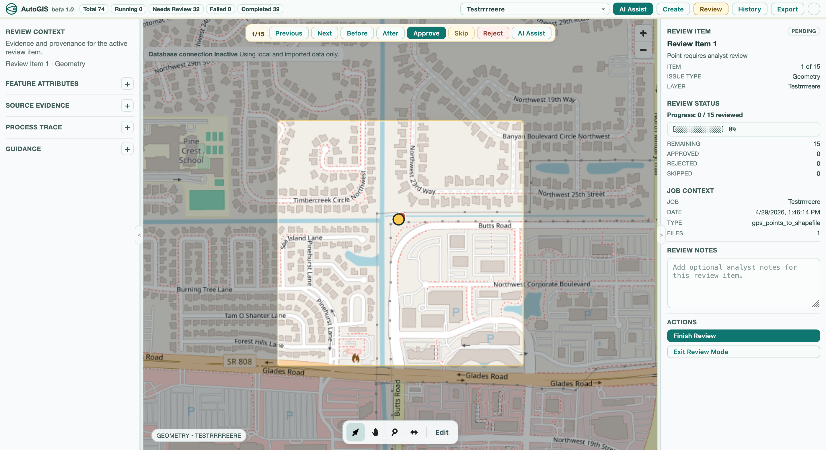 AutoGIS platform export workflow map view