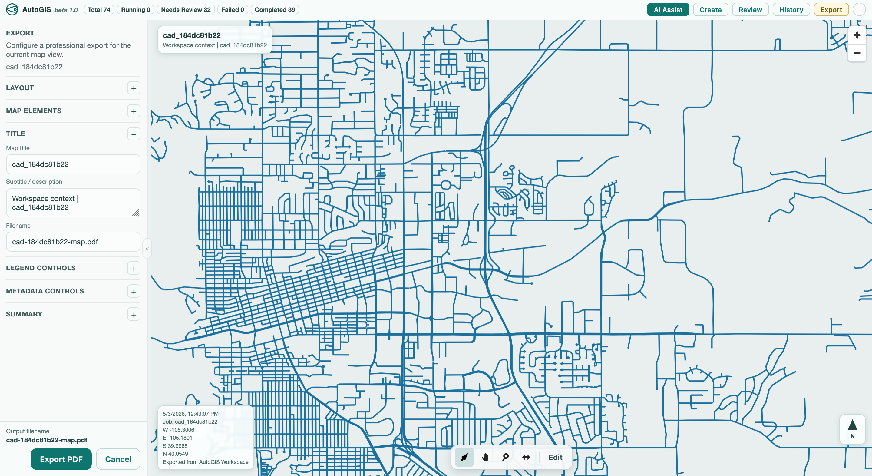 AutoGIS platform review workflow map view
